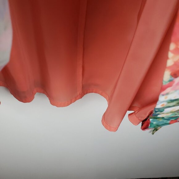 Talbots Fit & Flare Dress Orange Watercolor Sleeveless Retro Belted Size 16W - Picture 8 of 11